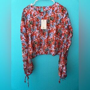 Missguided Floral Blouse - Red and Green